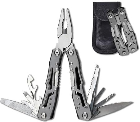LEVADA PLUS Multitool 14 in 1 in Acciaio Inossidabile con Pinza, Coltello, Cacciavite, Sega e Apribottiglie – Strumento Compatto e Robusto per Campeggio, Escursioni, Sopravvivenza e Uso Quotidiano