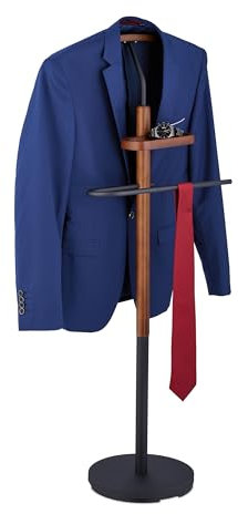 Relaxdays Herrendiener, mit Ablage, für Jackett & Hose, HBT 116 x 47 x 28 cm, MDF & Stahl, Stiller Diener, schwarz/braun