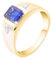 Verlobungsring Mann Und Frau, Ringe Gold Herren Set 14K Gelbgold 14K Größe 66 (21.0) Im Labor Hergestellter Saphir Rechteckschliff Blau Gravur