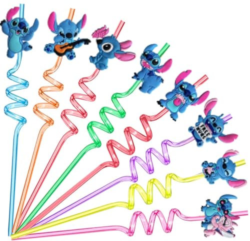 8 Stück Plastik Strohhalme, Strohhalme Kinder, Strohhalme wiederverwendbar, Cocktail Strohhalme, Curly Trinkhalme Trinkschleife Strohhalme, für Geburtstagsdeko Party Mitgebsel Deko