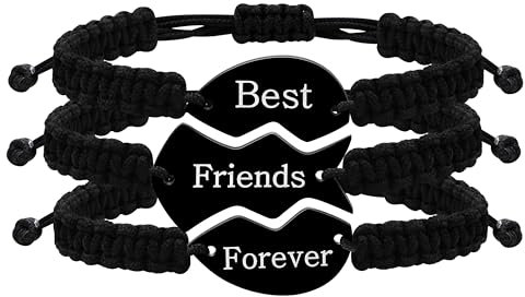 Oneress Lot de 3 bracelets puzzle en forme de cœur tressés faits à la main avec cordon noir assorti, corde réglable, cadeaux d'amitié, bijoux pour meilleures amies, sœurs, 6.3-11 inches, Acier