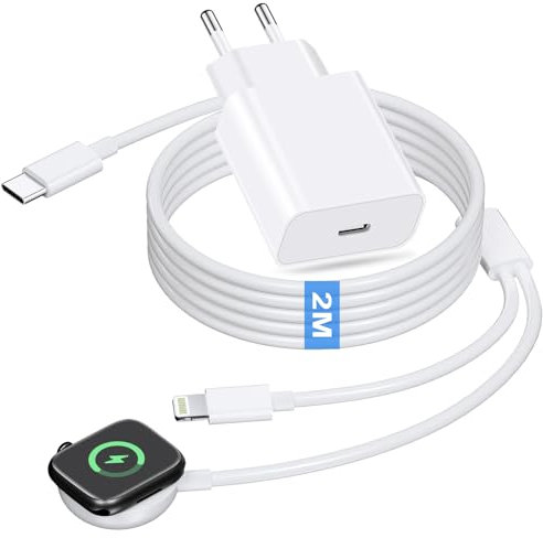 2 en 1 Cargador Apple Watch y iPhone, 20W Cargador Apple USB C Carga Rápida con Cargador iWatch Apple Cable Apple Watch 2M Compatible con Apple Watch 9/8/7/6/5/4/3/SE/Ultra, iPhone 14/13/12/11
