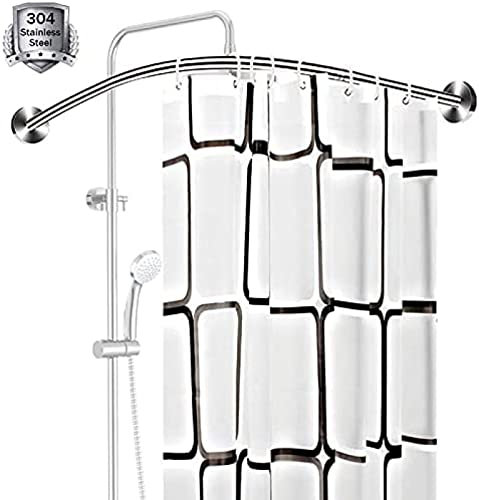 Tringle à rideau de douche incurvée avec ventouses en forme de U sans perçage, barre de rail de rideau d'angle pour baignoire de salle de bain, poteau extensible réglable en acier inoxydable