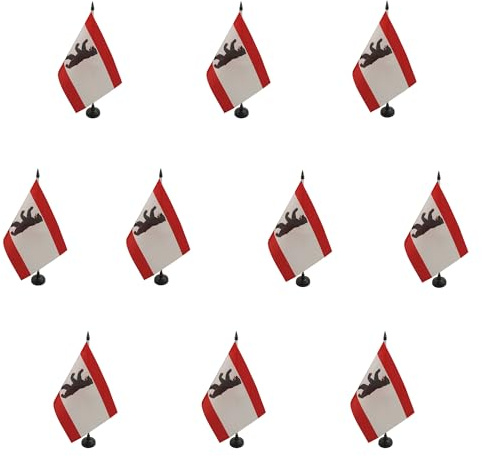 AZ FLAG 10er-Set Tischflaggen Berlin 21x14 cm Kunststoffsockel | Für innen Deutsche Tischflagge genähte Ausführung mit verstärkten Kanten mit Kunststoffstab 100D Polyester