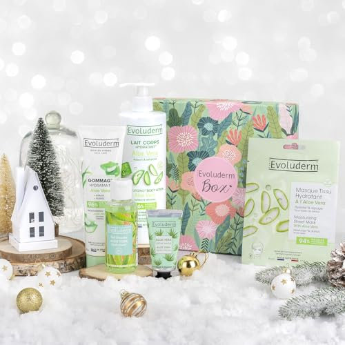 EVOLUDERM – Coffret Cadeau 100% Aloe Vera – 5 produits – Origine Naturelle - Végan – Made in France - Box Jungle - Idée Cadeau - Idéal cadeau Noël, Anniversaire, Fête des Mères