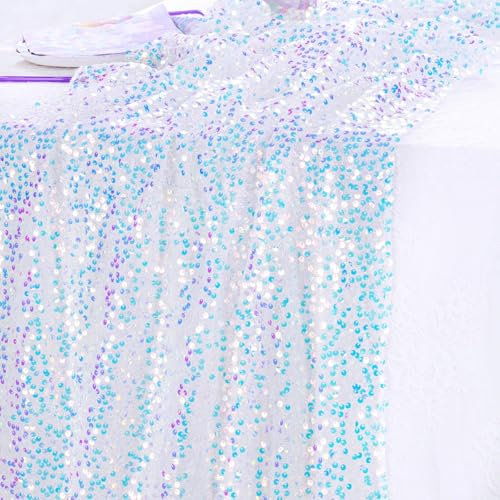 BrillShine Tischläufer weiß 63 x 300 cm Tischläufer Tischband für Meerjungfrau Pailletten Geeignet für Party deko Geburtstag Hochzeiten, Weihnachten Einschulung Deko