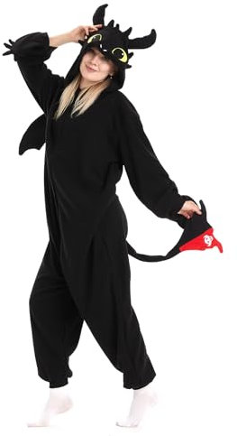 PENGMAI Costume de dragon une pièce pour homme et femme - Combinaison d'animal pour adulte - Costume d'Halloween et de costumade, Dragon noir., S