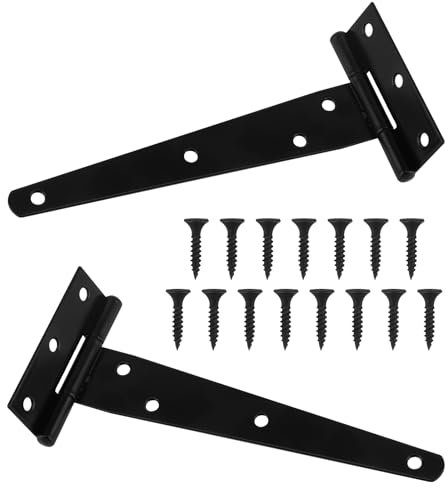 2pcs T-Strap Gate Hinges, 6.89x2.76 Inch Heavy Duty Gate Hinges with Screws Shed Black Door Hinges Fence Gate Hardware Kit for Barn Outdoor Yard, Rotation Angle up to 270°