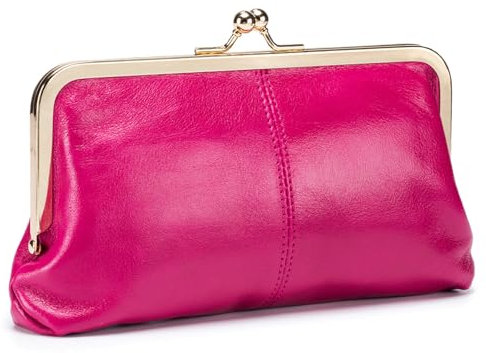 Karoukee Portefeuille en Cuir Véritable pour Femme, Porte-Monnaie Vintage pour Femme avec Serrure à Baiser, Pochette Élégante pour Téléphone, Quincaillerie Dorée