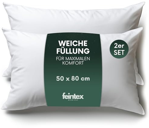 feintex Kopfkissen 2er Set (50x80 cm) - Hypoallergene, Waschbare Dekokissen, Sofakissen, Schlafkissen - Kissen für Bett und Sofa - Optimaler Schlafkomfort für zuhause