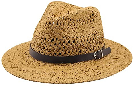zyzZSRHZYZ Simple Top qualité Homme Paille Soleil Chapeau Large Bord Plage Pliable Casquette Gros os Hommes Grande Taille été Femmes Fedora Chapeau(Khaki)