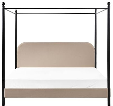 Himmelbett Metall Bouclé beige Taupe mit Lattenrost 180x200 cm modern Dannemois