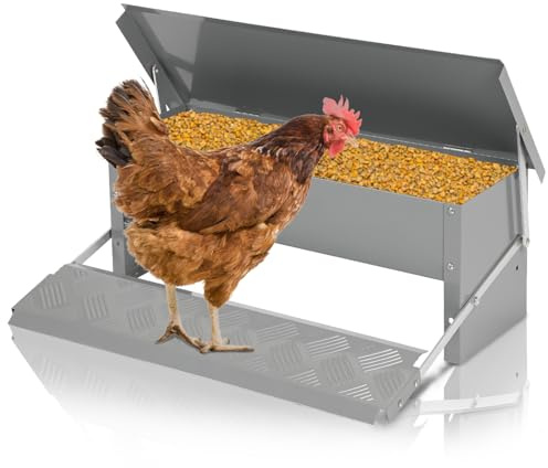 Hebitod Futterautomat Hühner 1x Feedomatic Automatischer Futtertrog mit Trittplatte, 5kg Futterautomat Hühner Rattensicher Futterspender rutschfestem, für Puten, Gänse, Enten
