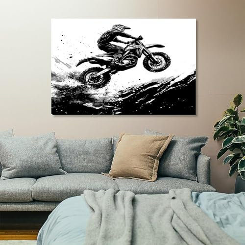 Generisch Wandbilder Dekoration Wohnzimmer Motocross-Fahrer Bilder auf Leinwand 60x120cm Leinwandbild Schlafzimmer Küche Deko Wand Kunstdruck Art Groß XXL Wanddeko Bild Wall Decor Canvas