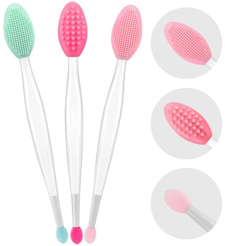 Lip Scrub Brush, Dual-ended Lip Scrubber Exfoliator and Silicone Lip Brush Exfoliator Tool Lightening for Dark Lips Nose Scrubber Lip Mask Applicator 3PCS