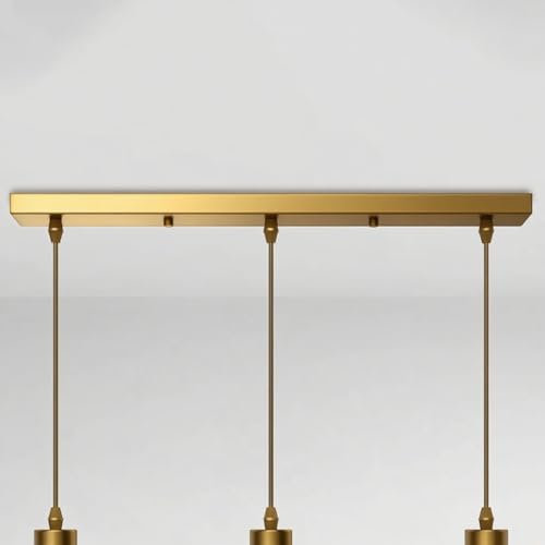 Baldaquin pour lampe rectangulaire, longue, cache-câble, rosace de plafond, en métal, abat-jour de plafond, boîte de plafond, doré, 50 cm x 2 trous