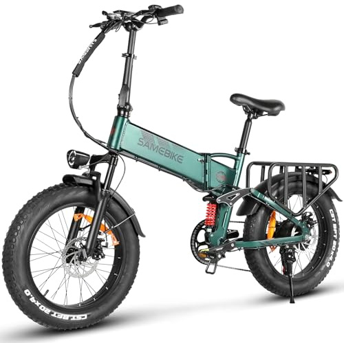 SAMEBIKE 20*4.0 Fat Tire Electric Bike for Adults, Folding Mountain Bikes, Removable 48V15AH Battery, E-bike Range 45-100 KM, 20 inch Electric Bicycle with 7 Speeds
