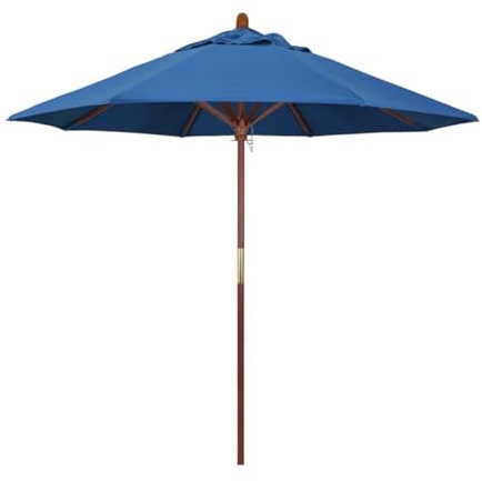 CAFIEDR Terrassenschirm aus Holz, Marktschirm aus Holz mit Flaschenzug, UV-Schutz, Gartenschirm für Hof, Deck, Pool, Markt(Blue 2.1m/7ft)