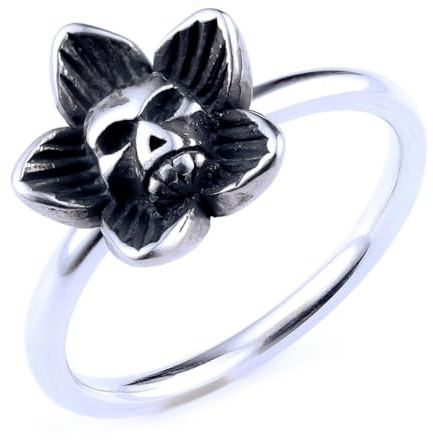orehugaf Ring Ringe Damen Bijouterie Herren Personalisierter Punk-Stil Totenkopf Blume Retro-Stil Damenring Nr. 7 Stahlfarbe 17103