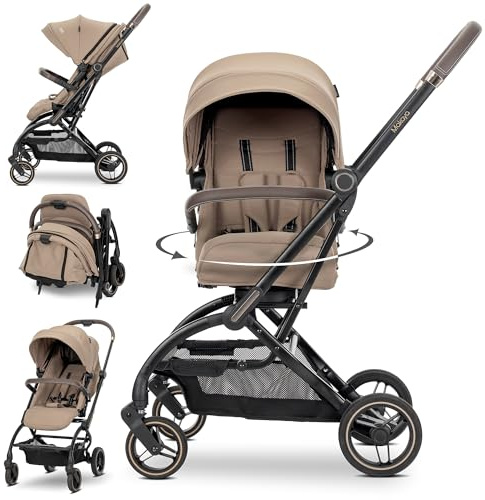 Lorelli Kinderwagen 360 Grad drehbar, Sport Buggy klein zusammenklappbar, Kompakter Sportsitz bis 22kg, Baby Reisebuggy, Alu-Rahmen, Einhand-Klappsystem, Beige