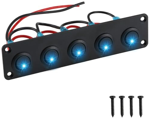 5 Gang Rocker Switch Panel, 12V - 24V 20A Waterproof On-Off Toggle