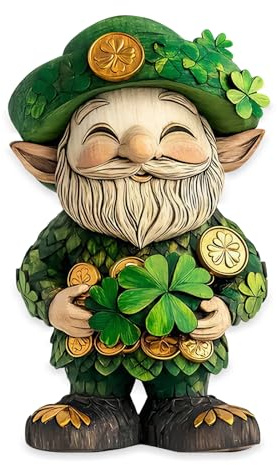 Zorbal St. Patrick's Day Gnome Wooden Ornaments for the Home, Wooden Ornaments for Decoration, Green Leprechaun Figurines for Living Room, Bedroom, Bookshelf, Car, Irish Gifts, Irish Decor