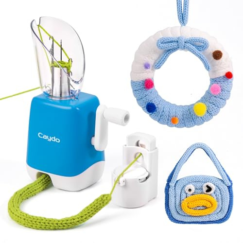 Caydo Máquina Tricotin Manual, Mini Molino de Tejer 6 Agujas, Máquina de Tejer Portátil para Hacer Cordones, Pulseras y Bolsos, Muy Eficiente, DIY Máquina de Ganchillo para Adultos