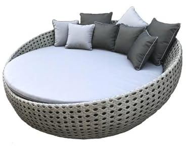 Generisch MERCURIUS Sonnenliege aus Poly-Rattan mit Zierkissen - Runde Sonneninsel mit Matratze - Gartenliege wetterfest & UV-beständig - Lounge Liege für Garten Terrasse Balkon Ø 200 cm