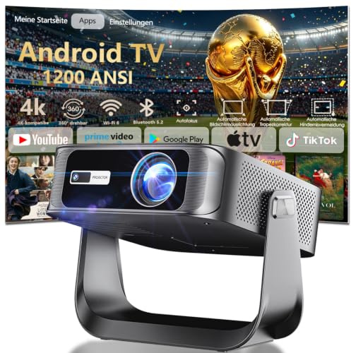 2026 Neuer Mini Beamer 4K Smart Beamer 【Offizielle Apps】 Native 1080p 1200 Lumen Auto Keystone Autofokus mit WiFi 6 BT5.2 HDMI Handy& TV 360°Drehständer Tragbar/Niedriggeräusch Outdoor/HeimProjektor