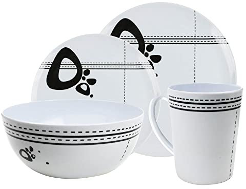 Leisurewize - 16-Piece Melamine Dinner Set | Abstract Printed | Plates, Side Plates, Bowls, Mugs | Lightweight, Heat Resistant, Dishwasher Friendly | Camping Motorhome Travel Cookery | LWACC235