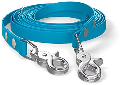 5m Schleppleine, Hundeleine, 2 Karabiner & D-Ring, Cyan-Blau, sehr stabil, schmutz- und wasserabweisend