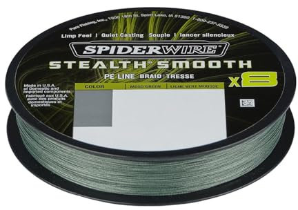 Spiderwire Stealth Smooth 8 New 2020, 8-Fach geflochtene Schnur mit Mikrobeschichtung, 0,23mm - 0,39mm, 150m, Moos Green, Abriebfest, (150, 150m - 0,39mm - 46,3kg)