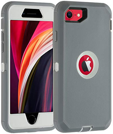 smartelf Case for iPhone SE 2020 Heavy Duty With Built-in Screen Protector Shockproof Dust Proof Drop Protective Cover Hard Shell For Apple iPhone SE 2022 4.7-Grey/White