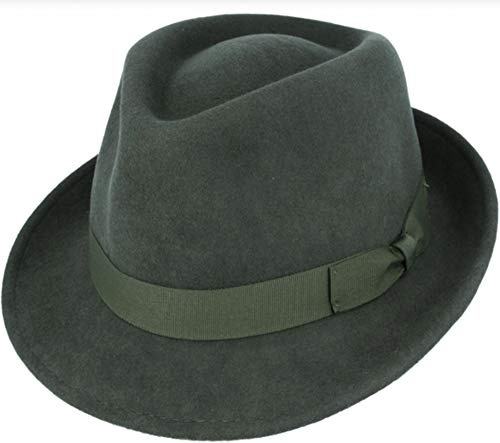 MAZ UK-Unique,Elegante cappello trilby 100% lana, realizzato a mano con fascia in grosgrain di alta qualità, elegante cappello Trilby Fedora alla moda perfetto Verde scuro 7 1/4