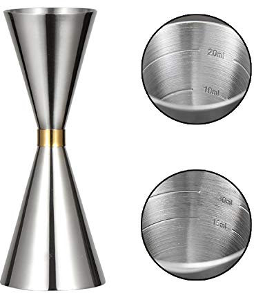 Misurino Cocktail, PTN Acciaio Inossidabile Cocktail Jigger, Bilancia Incorporata, Misurino per Bevande Barista Professionale Argento 30 ml x 45 ml