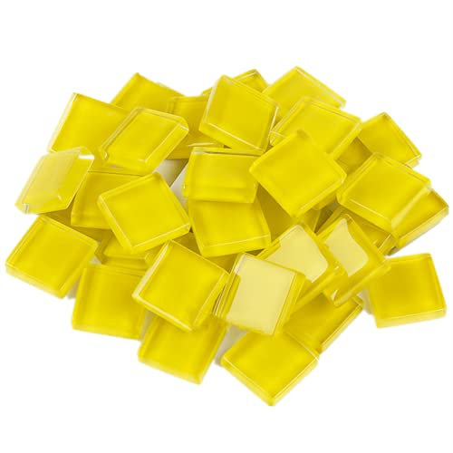 200g Carreaux de Mosaïque Tesselles en Verre,1,5x1,5cm Carré Mosaïque de Pierres Morceaux de Mosaïque en Verre pour Loisirs Créatifs, Décoration(Jaune)