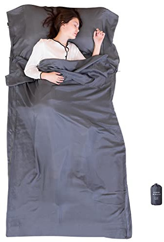 EXERMIL Seiden-Schlafsack mit Rundum-Reißverschlüssen, 221x109.2 cm große Schlaflaken für Hotels, multifunktionale Reisetücher (Unzipped: 221x221 cm) für Erwachsene, leicht Für alle Jahreszeiten