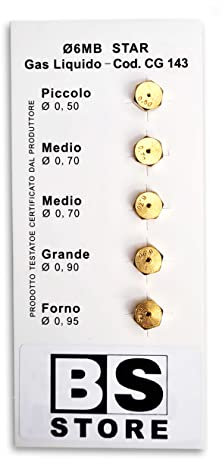 BSSTORE CG143 5 Universaldüsen 6 MB LPG für Flaschen, Gasherde | verschiedene Größen (klein 0,50-2x mittel 0,70 - groß 0,90 - Ofen 0,95) Set mit 5 LPG-Düsen
