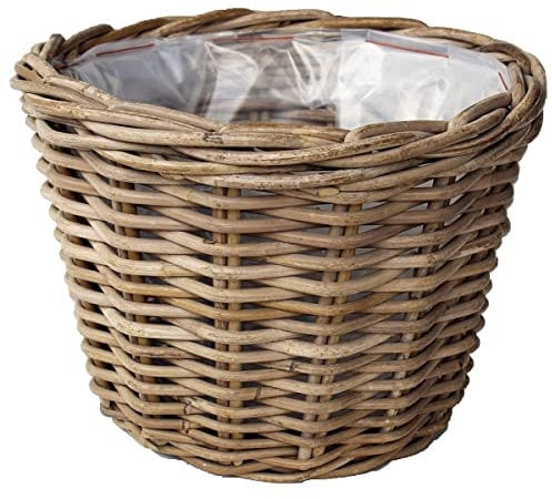 Van der Leeden Rattan Übertopf Grau konisch mit Folienauskleidung Ø 28 cm