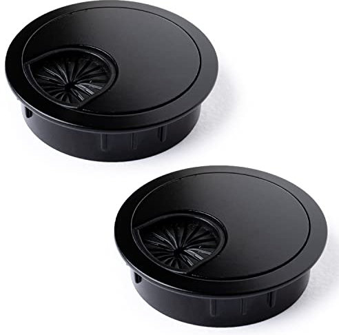 MAHDPRO Metal Desk Grommet 2 Inch (50 mm) Pack of 2-Flat Black Zinc Alloy Metallic Desk Cord Hole Cover to Arrange Cables & Wires Through Computer Table/Countertops