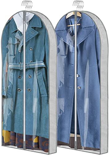 ZSURLUX Dress Bags Covers 60 x 150cm 2Pack, Hanging Dress Storage Bag, Long Garment Bags for Dresses, Long Coat, Grey