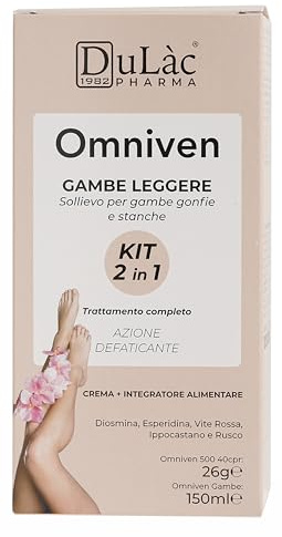Dulac - Omniven Set für leichte Beine, Nahrungsergänzungsmittel und Creme | Mit Diosmine und Rote Weinlaub, Kühleffekt, ideal für schwere und müde Beine, für den täglichen Gebrauch, Made in Italy