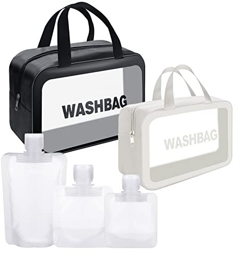 Vspek 2 Pcs Clear Makeup CaseToiletry Bag, 30*21*12cm/26*15*10cm, with 3 pack Travel Pouches, Multipurpose Travel Makeup Train Case Portable Travel Luggage Portable Cosmetic Organizer Storage Bag