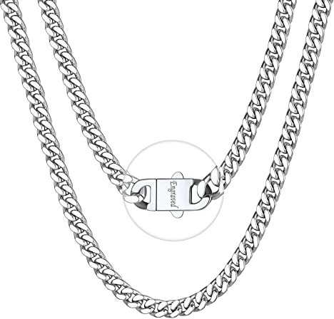 Bestyle Kette Herren feine Panzerkette aus Edelstahl 5mm Kubanische Gliederkette 50cm lange Hip Hop Silberkette mit Gravur personalisierter Schmuck für Männer Frauen Jungen Rapper