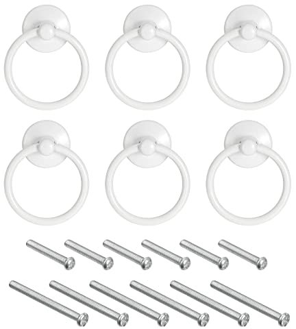 QUARKZMAN 6Stk Rund Ring Griffe Schubladen Knöpfe Weiß Kreis Schublade Handgriffe Einzelnes Loch für Kommode Schrank Kleiderschrank