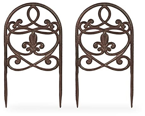 Relaxdays Barrière de Jardin, 2 éléments, Fonte Fer, Design Vintage, à Planter, H x L : 32,5 x 17,5 cm, Marron foncé