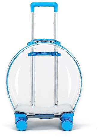 kiskick Haustier-Trolley, transparente Kapseltasche, Reisetasche, tragbar, mit Rad, Teleskopstange, Katzen und Hunde, Reisetasche, Tragetasche für Welpen, Hunde, Spaziergänge und Reisen, Blau