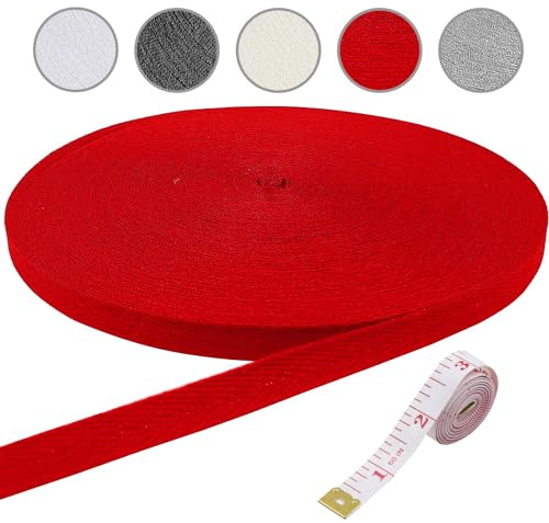 Schrägband zum Nähen, Baumwollband, Köperband, Gurtband, Nähen, Fischgrätenband zum Nähen, Schneidern, Änderungen, Bastelschürzen, 45 m, 15 mm