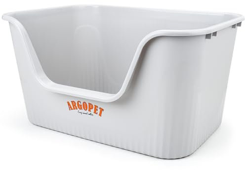ARGOPET Large High Sided Cat Litter Tray Grey Box 64 x 45 x 33 cm Extra LargeDeep Cat Litter Box Cat Toilet for Multi Cat Household