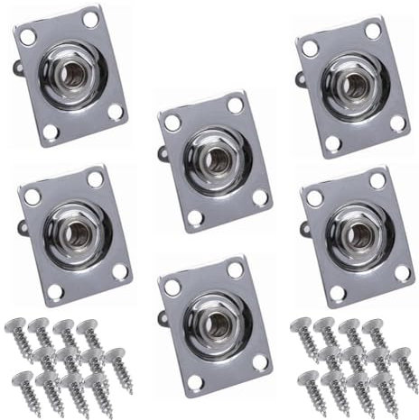 HLELU 6Pcs Square Guitar Input Jack,Guitar Output Jack Plate, Bass Guitar Jack Socket, Electric Guitar Kit Silver